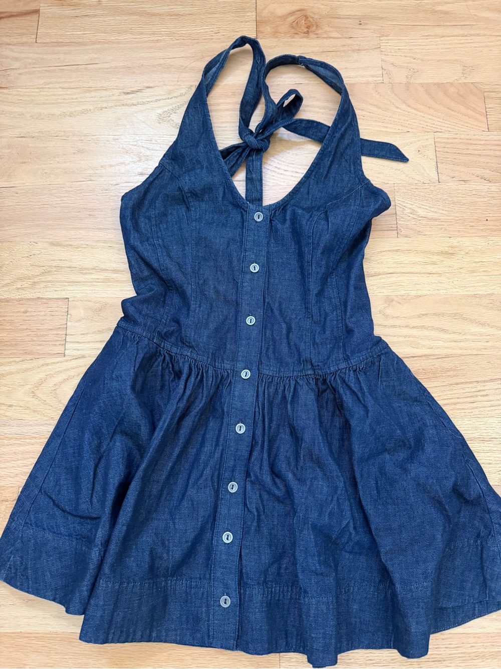 Free People Dark Blue Denim Halter Button-Front Dress